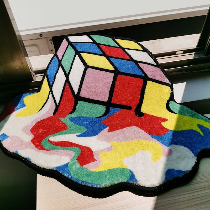 3D Feel Melting Cube Carpet - Irregular Hand-Tufted Area Rug for Modern Living Spaces - DormVibes