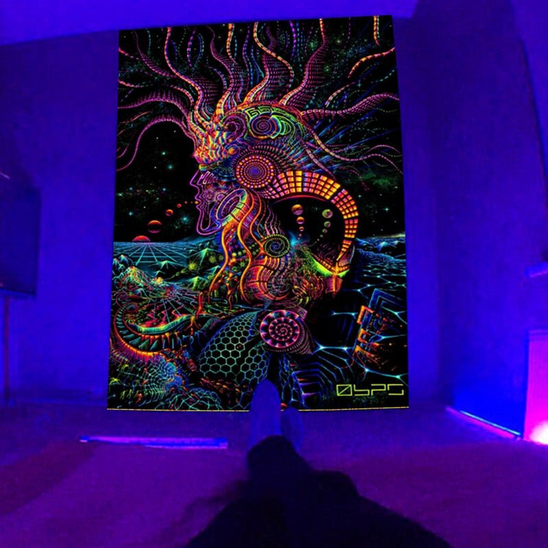 AI man Medusa Trippy Blacklight Tapestry - DormVibes