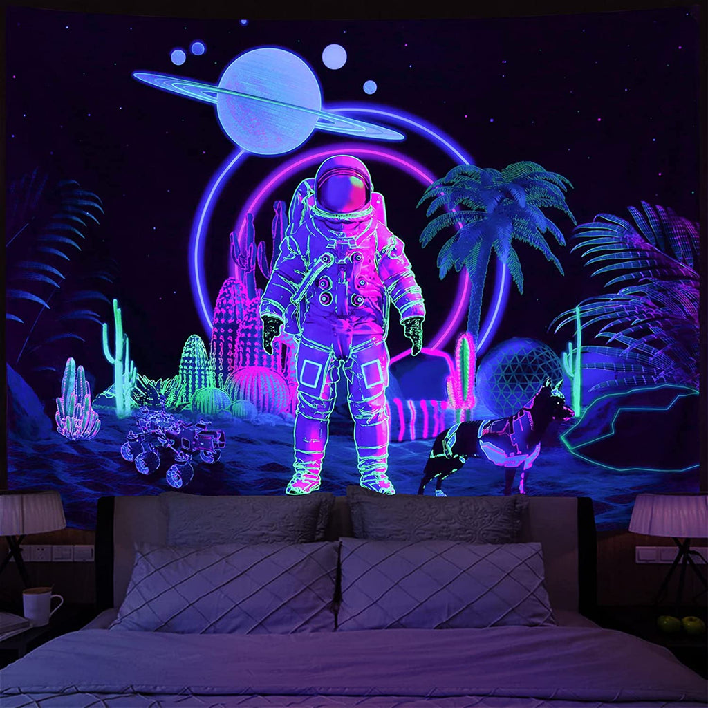 Astronaut BlackLight Tapestry - DormVibes