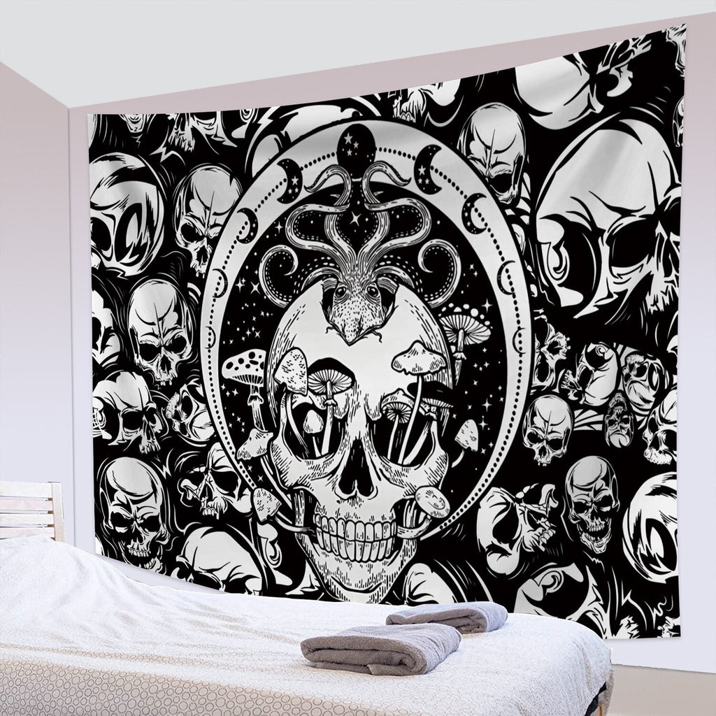 Black and White Skull Tarot Skeleton Flower Tapestry Wall Hanging - DormVibes