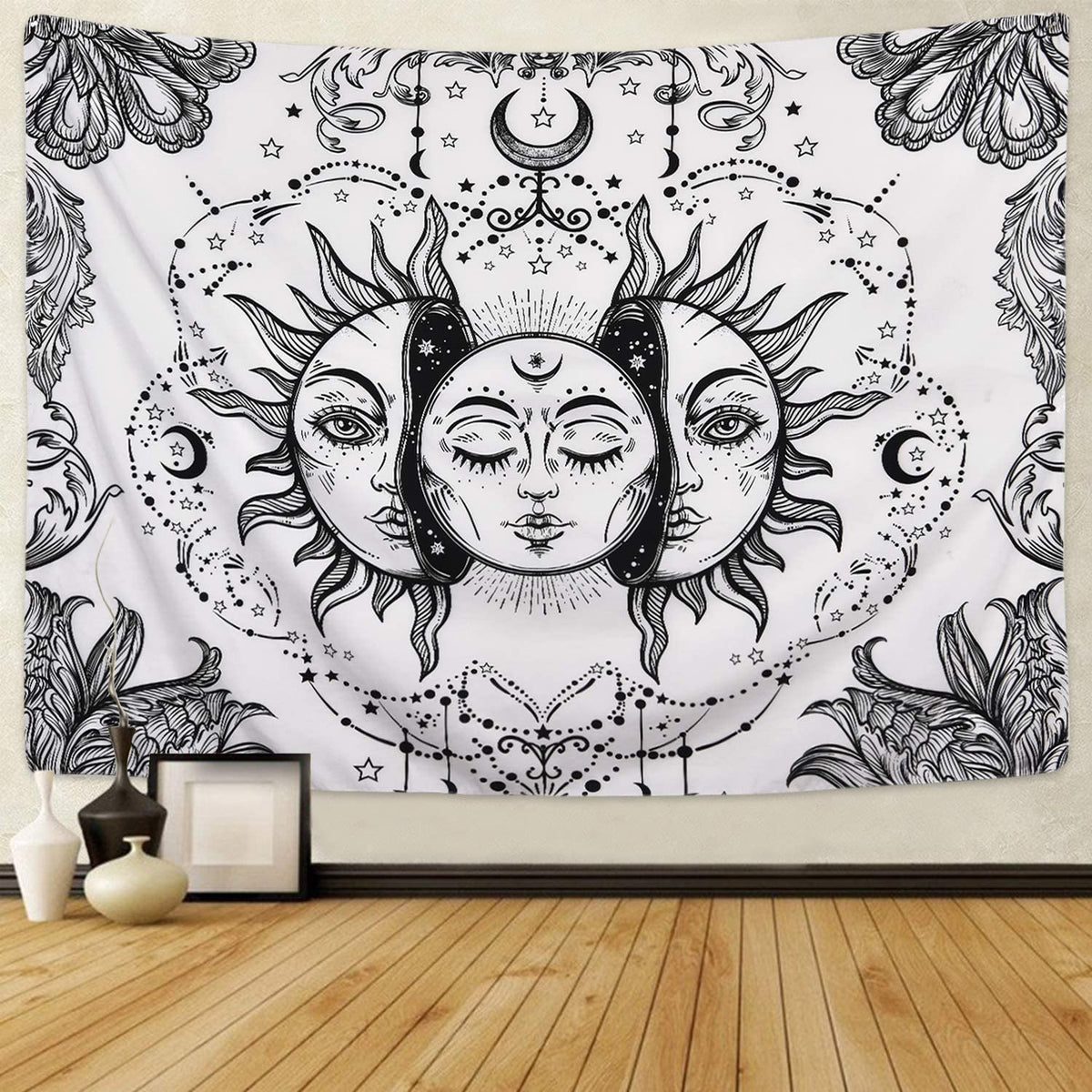 Black White Moon Sun Tapestry – DormVibes