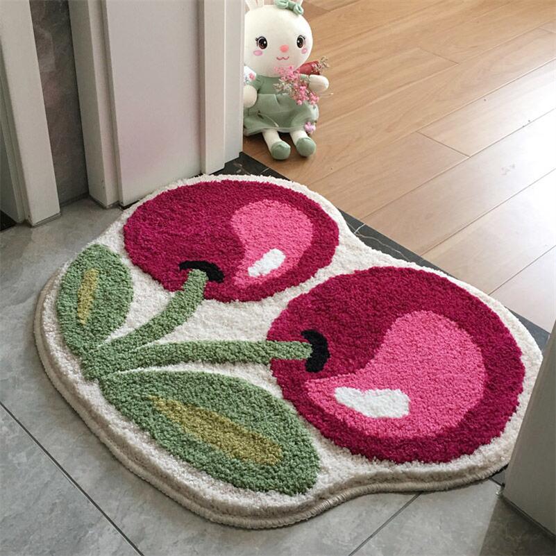 Charming Cherry Tufted Door Mat - Soft and Fluffy Absorbent Rug for Bathroom, Kitchen, and Entrance - DormVibes