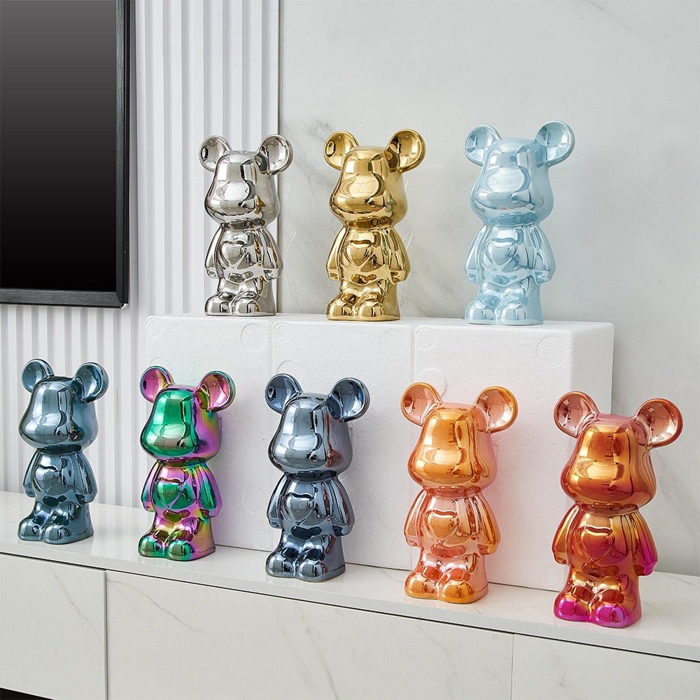 Colorful Ceramic Bear Sculpture and Statue Piggy Bank Desk Ornament - DormVibes