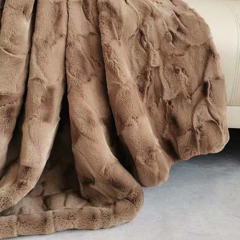 Double Layers Faux Fur Mink Blanket - 100% Acrylic Soft, Warm, Thick Fleece Throw for Sofa, Bed, and Home Decoration - DormVibes