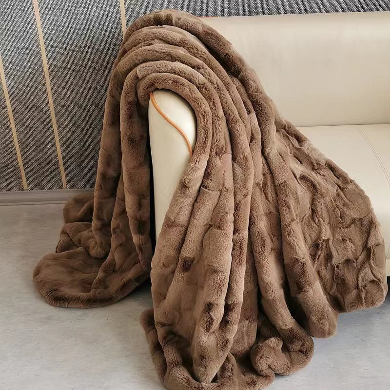 Double Layers Faux Fur Mink Blanket - 100% Acrylic Soft, Warm, Thick Fleece Throw for Sofa, Bed, and Home Decoration - DormVibes