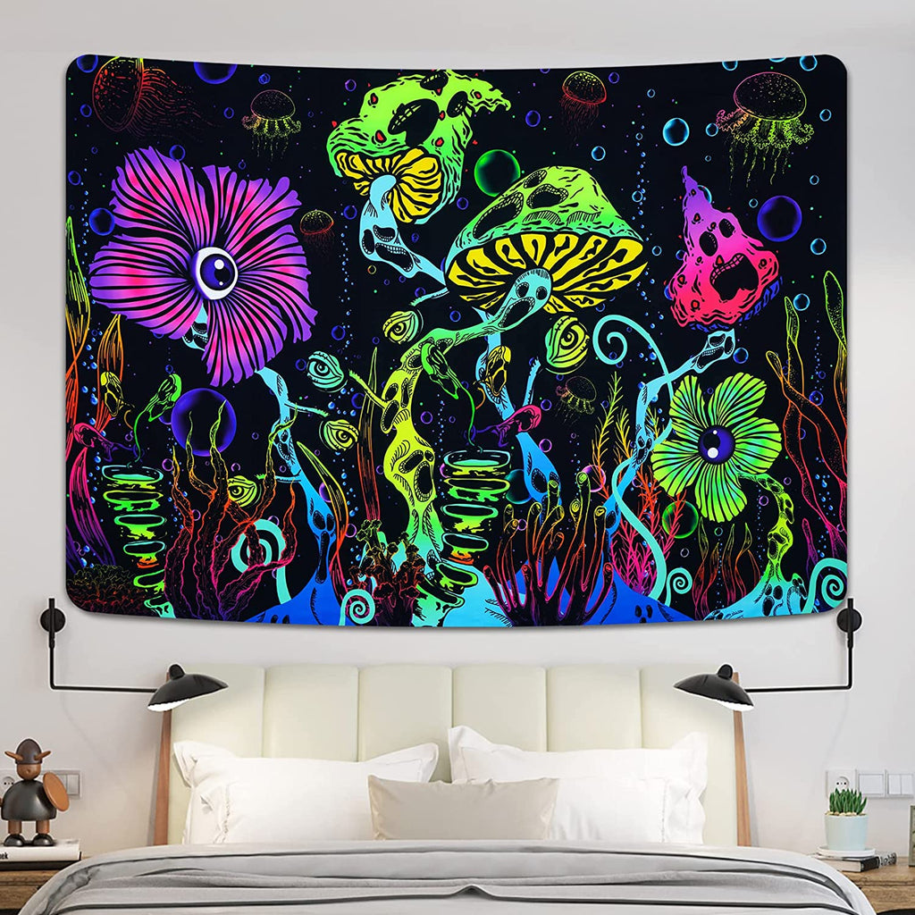 Floral Mushrooms BlackLight Tapestry - DormVibes