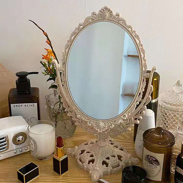 French Retro Double-Faced Desktop Mirror: Rotating Princess Dressing Glass for Home & Dormitory Decor - DormVibes