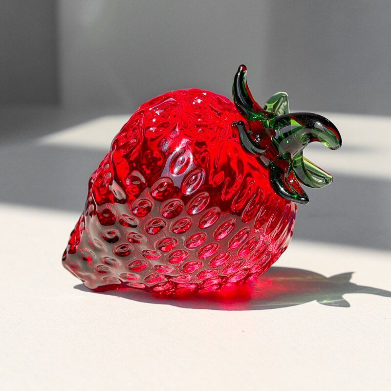 Glass Red Strawberry Figurine Desk Ornament - DormVibes