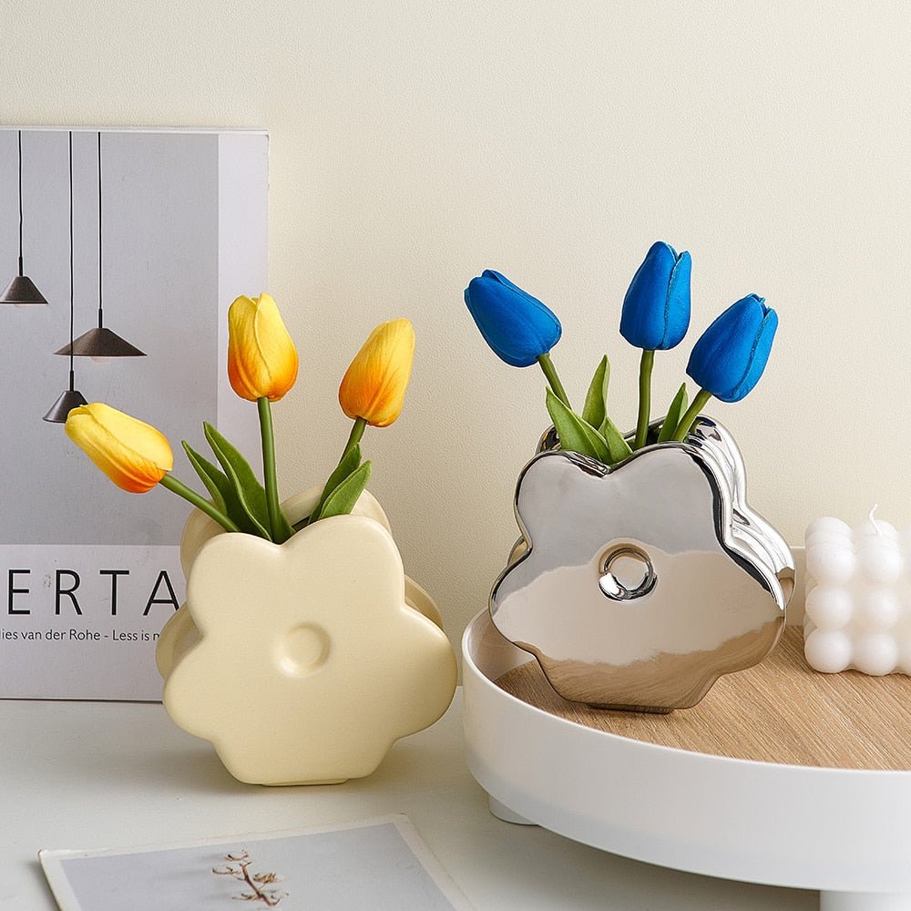 Innovative Flower-Shaped Ceramic Vase: Modern Home Decor for Living Rooms, Desks, and More - DormVibes