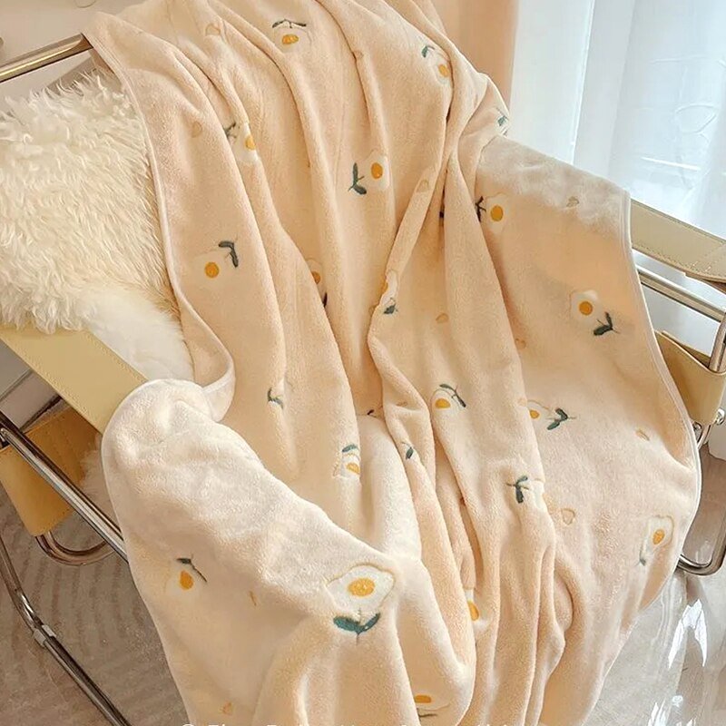 INS Milk Fleece Blanket - Soft Nap Shawl, Portable Travel Blanket, Air Conditioning Cover for Sofa, Bed - Warm Fluffy Decor - DormVibes