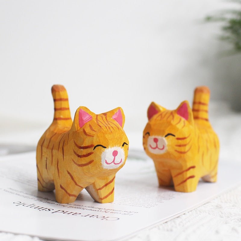 Kitten Handmade Wood Carving Desk Ornaments - DormVibes