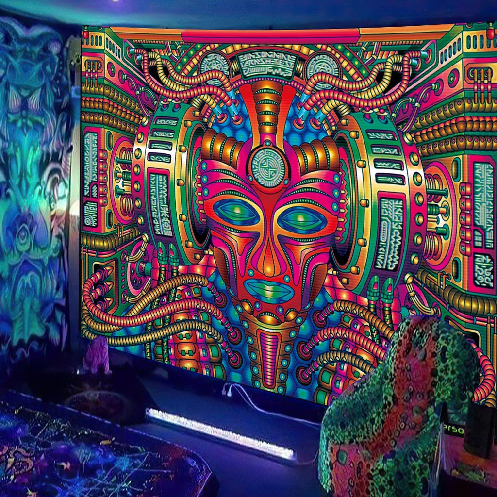 Man Face Machine Trippy Blacklight Tapestry - DormVibes