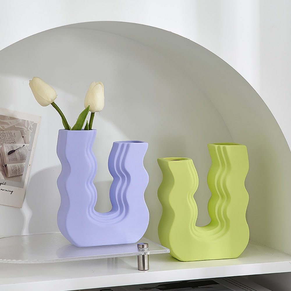 Morandi Geometric Ceramic Vase - Aesthetic Flower Pot and Desk Accessory for Nordic Home and Living Room Decor - DormVibes