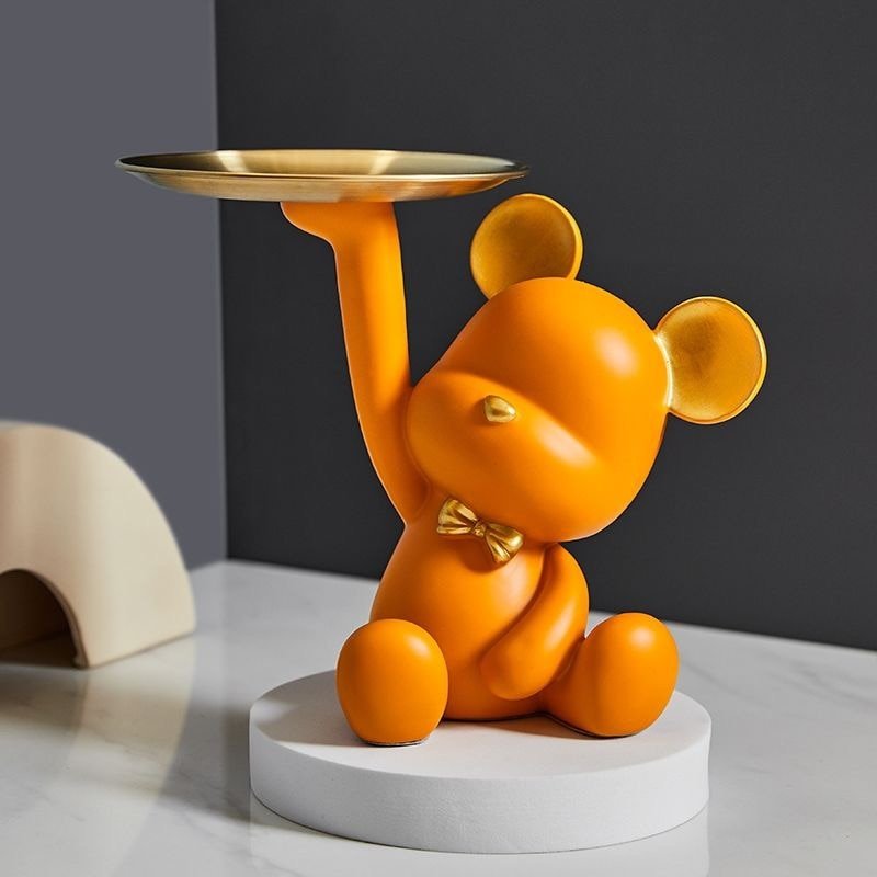 Nordic-inspired Resin Bear Desk Ornament Storage Tray - DormVibes