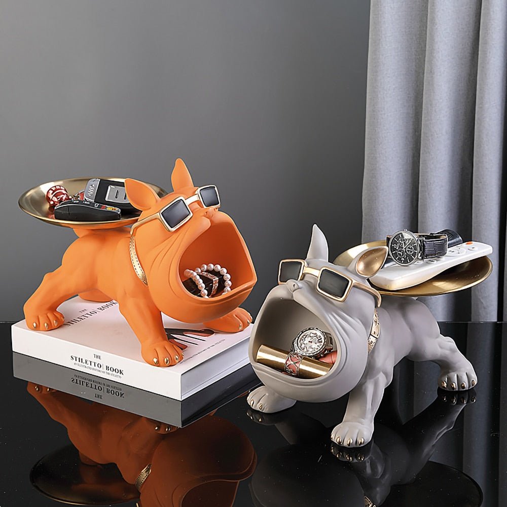 Resin Dog Statue Desk Ornament With Tray Shelf - DormVibes
