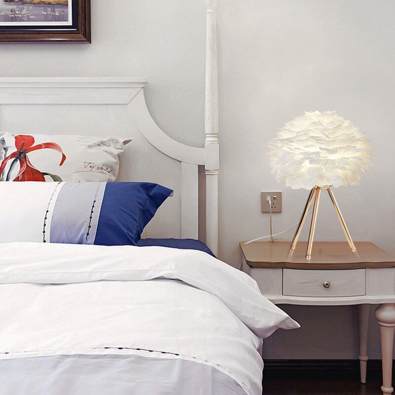 Simple and Chic Feather Table Lamp with LED Lighting - DormVibes