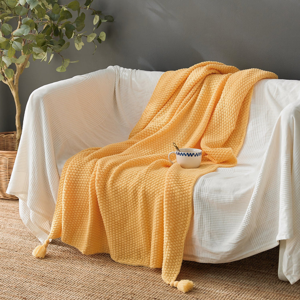 Tassel Knitted Throw Blanket - DormVibes