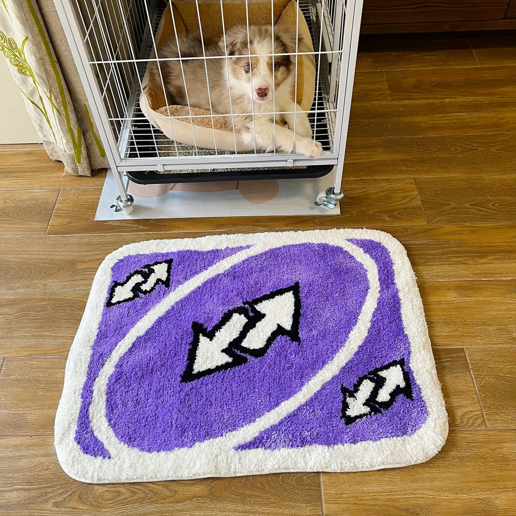 UNO Reverse Card Tufted Rug: Handmade, Fluffy, Soft Mat in Purple for Girl's Rooms and Birthday Gifts - DormVibes