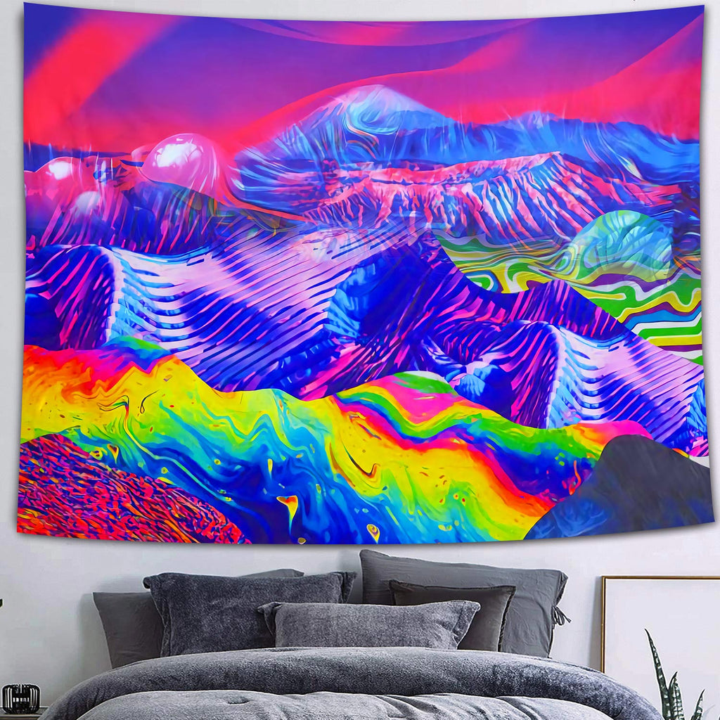 Vibrant Colorful Mountain Skies Blacklight Tapestry - DormVibes