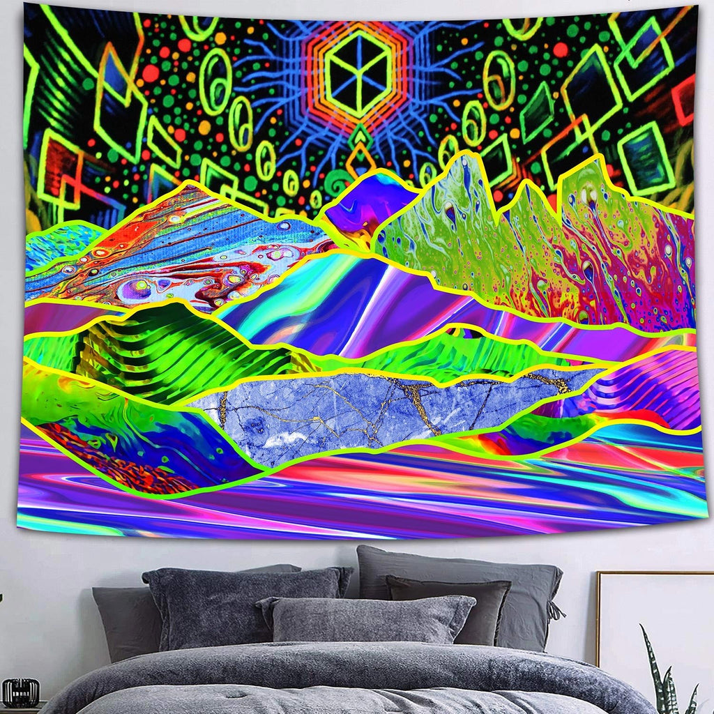 Vibrant Colorful Mountains UV Blacklight Tapestry - DormVibes