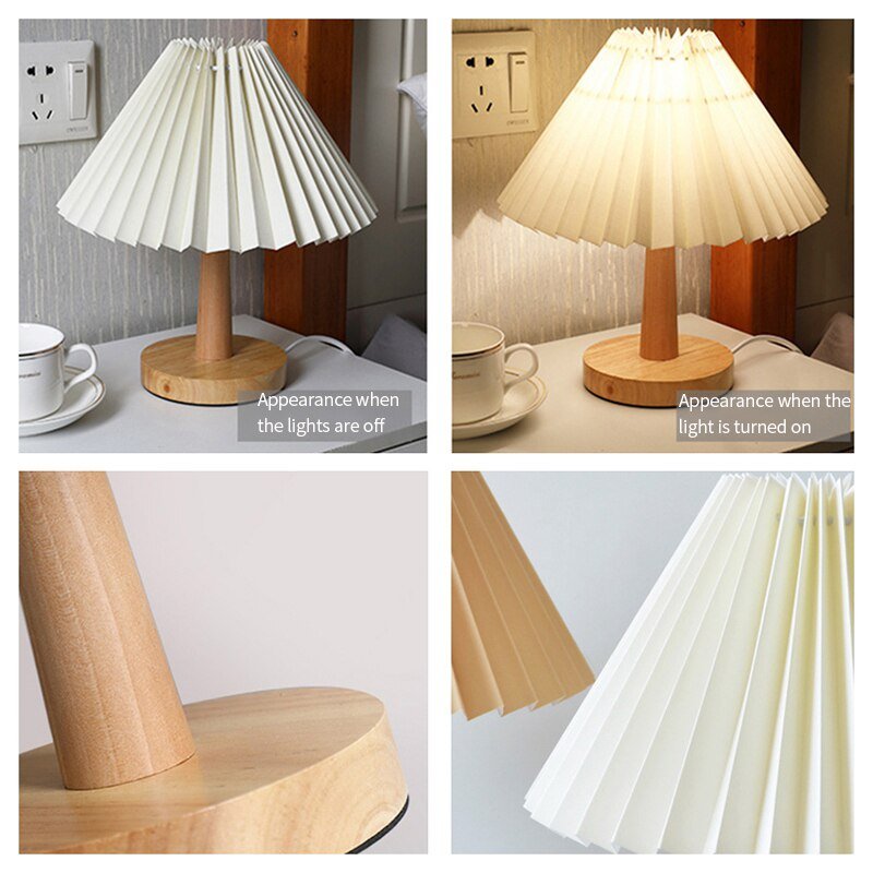 Vintage Pleated Table Lamp: DIY Desk Lamp for Bedrooms, Adorable Home Decor with LED Bulb, Ideal as a Bedside Lamp - DormVibes