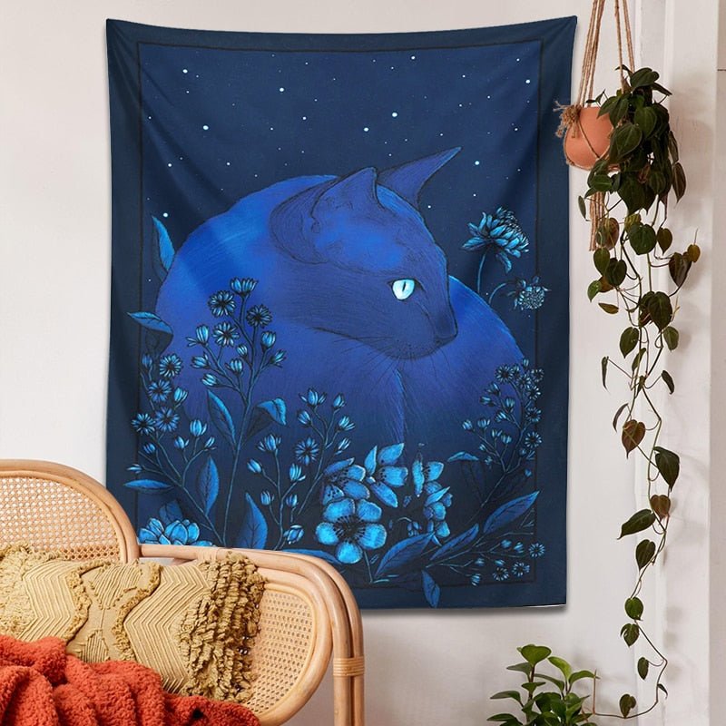 Witch's Cat Siamese Moon Floral Witchcraft Magic Tapestry - DormVibes