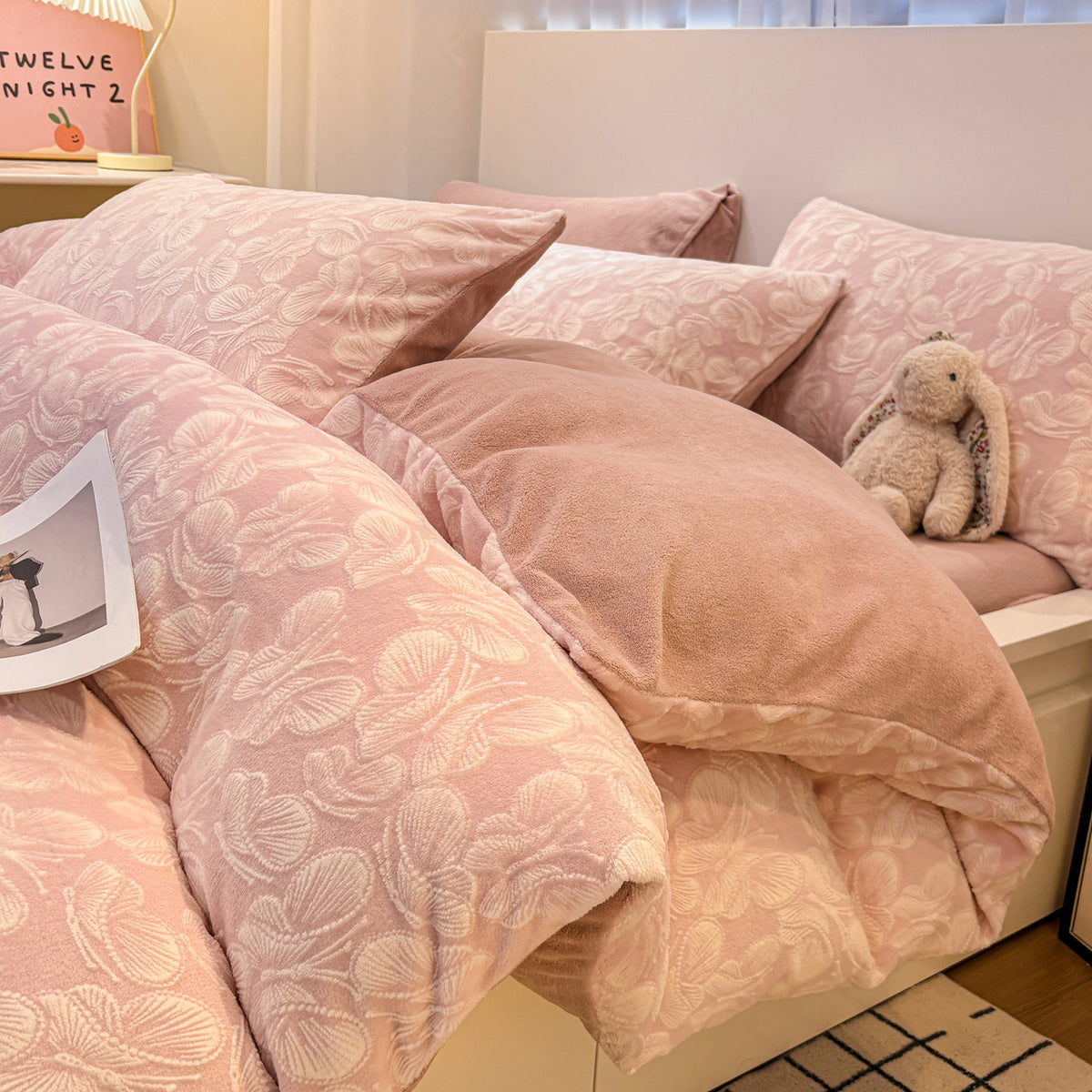 Blush Pink Petalise bedding with rounded raised floral design