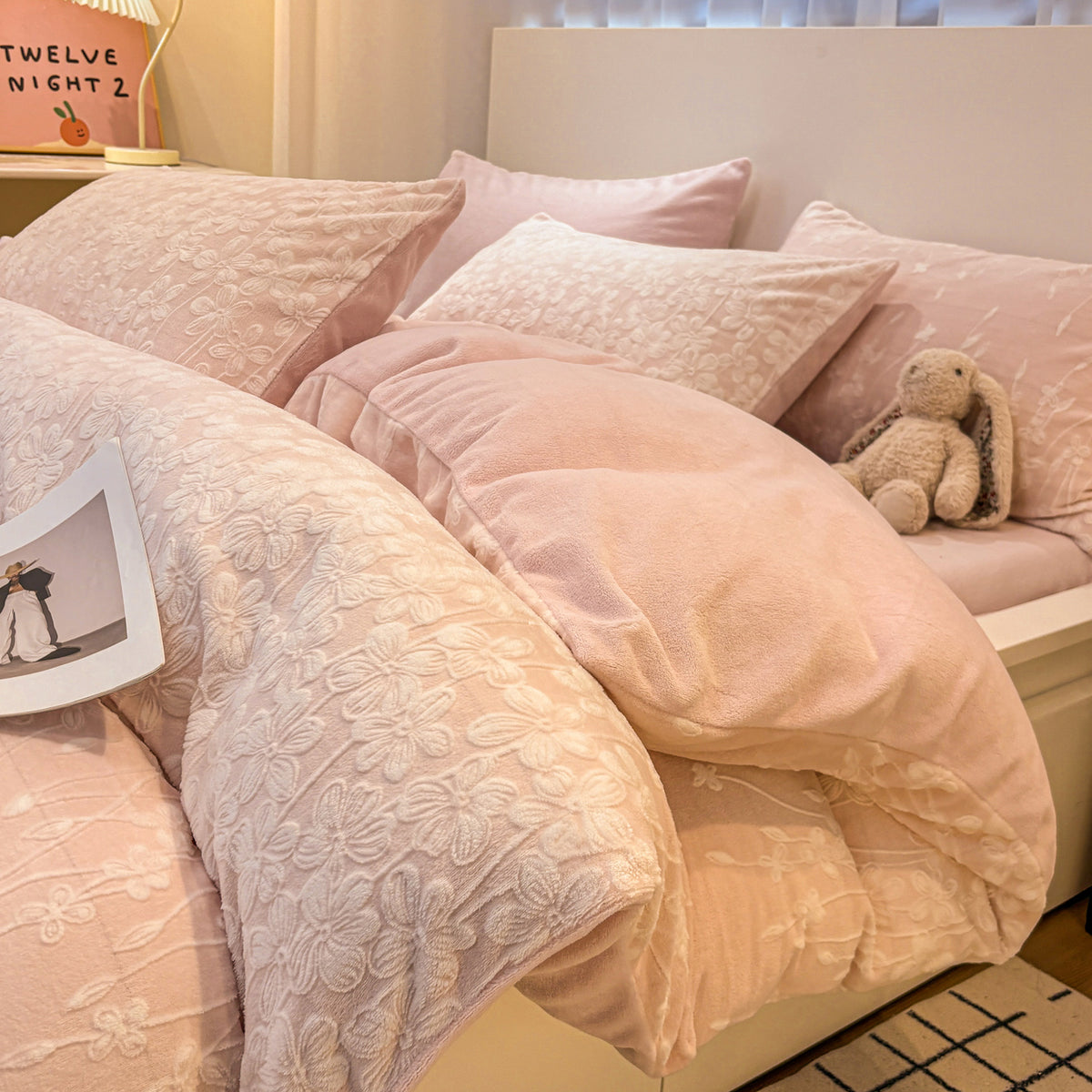Blush Pink Meadowette duvet bedding full bed