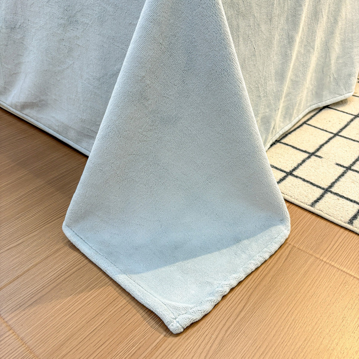 Clementine Blue powder blue duvet bedding with raised white floral detailing, product photo 2