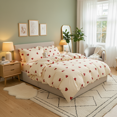 Red Heart Cute Bed Set