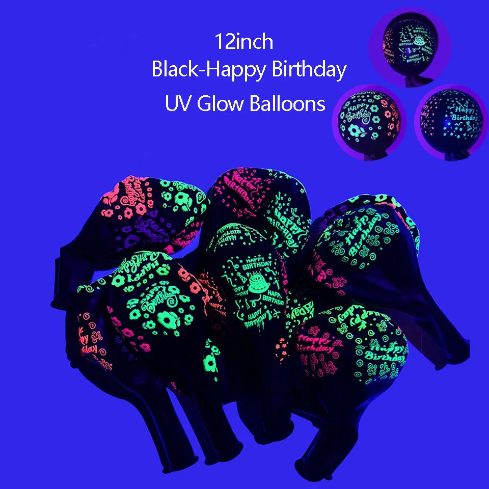 UV Blacklight Balloons - Happy Birthday Glow In The Dark Neon Glowing - DormVibes