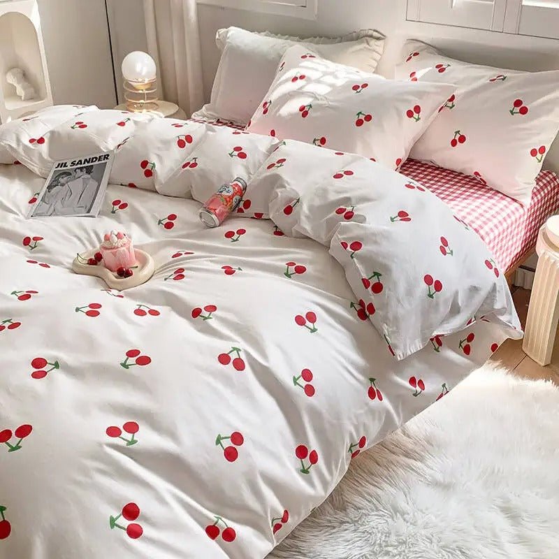 Cherry Bed Set Korean Style - DormVibes