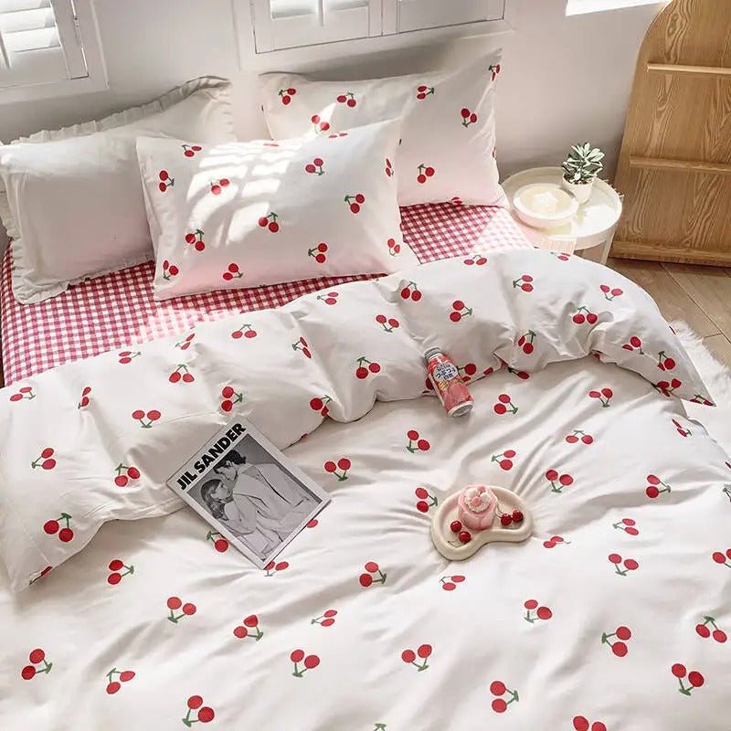 Cherry Bed Set Korean Style - DormVibes