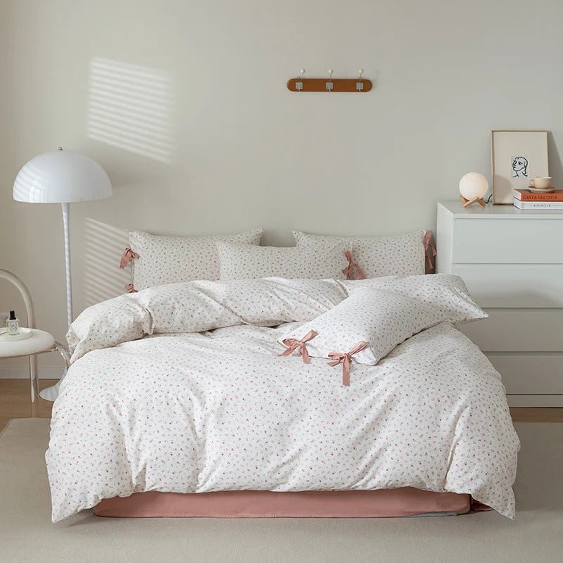 Cotton Coquette Roses Bow Tied Bed Set - DormVibes