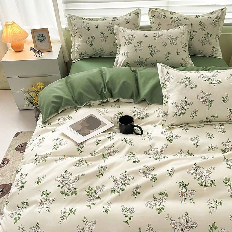 Green Meadow Blossom Bed Set - DormVibes