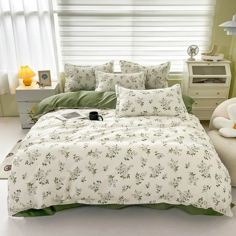 Green Meadow Blossom Bed Set - DormVibes