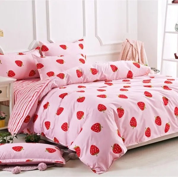 Pink Strawberry Bed Set - DormVibes