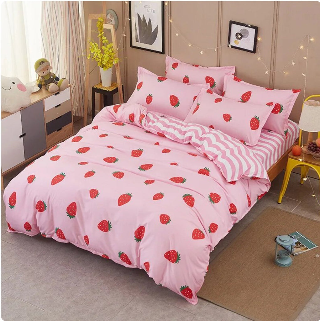 Pink Strawberry Bed Set - DormVibes