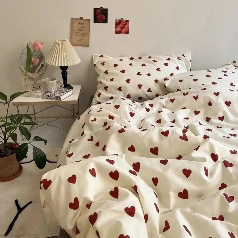 Red Heart Cute Bed Set - DormVibes
