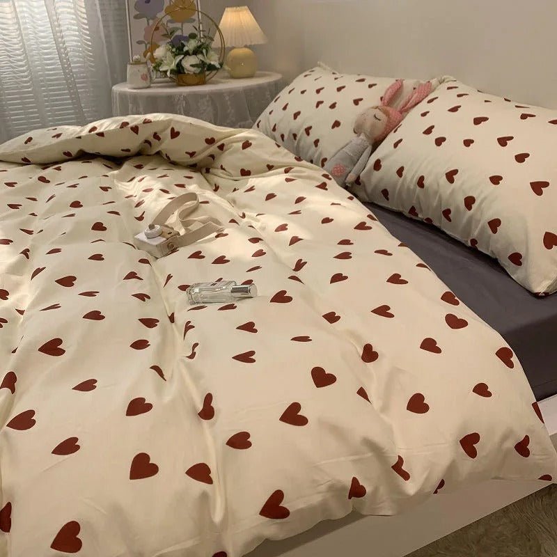 Red Heart Cute Bed Set - DormVibes