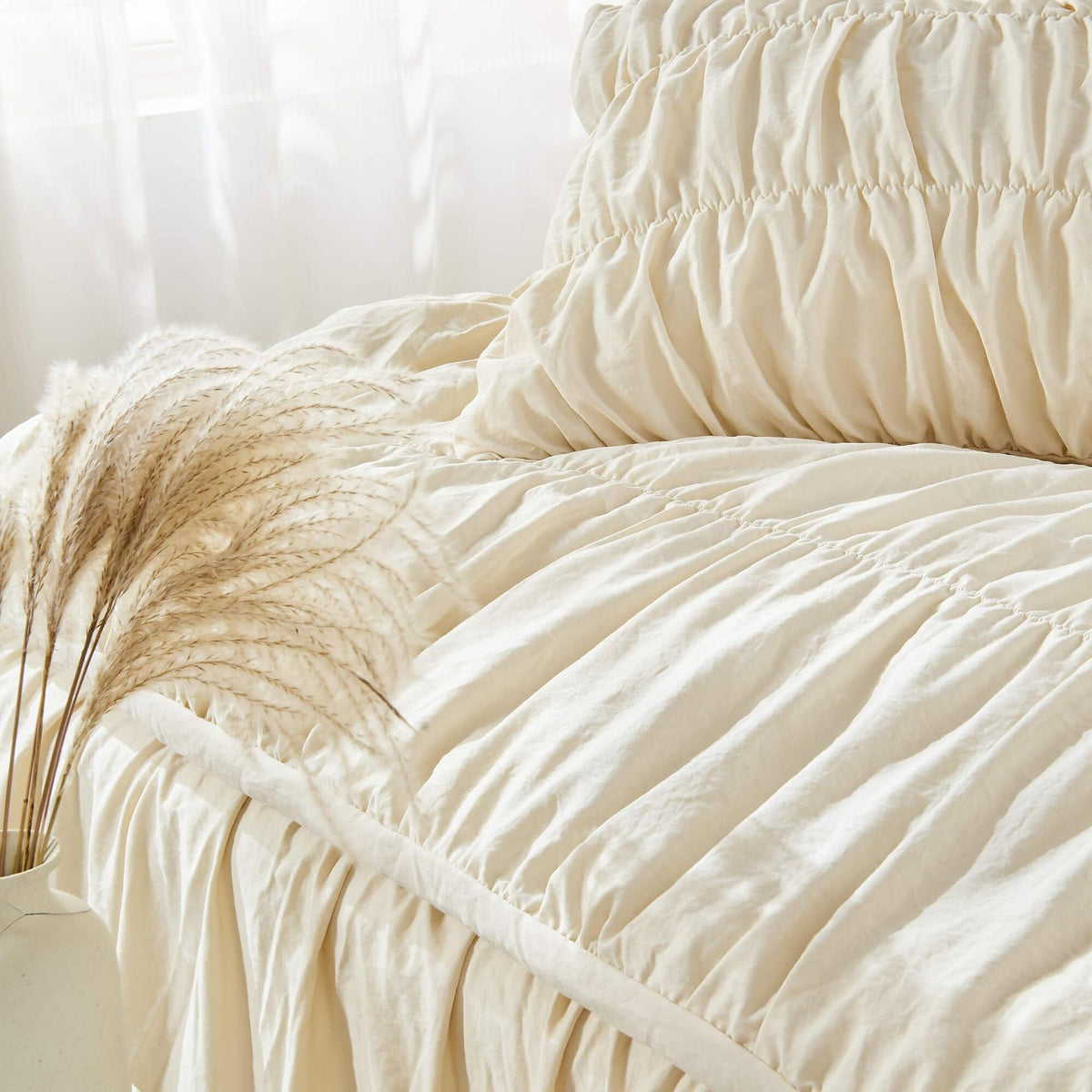 CloudGather ruched ivory white duvet bedding set - image 1