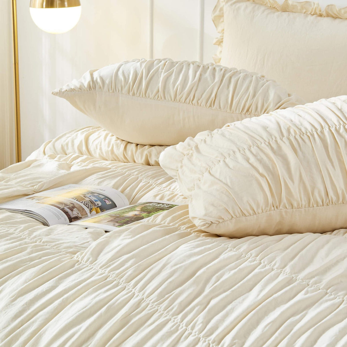 CloudGather ruched ivory white duvet bedding set - image 3