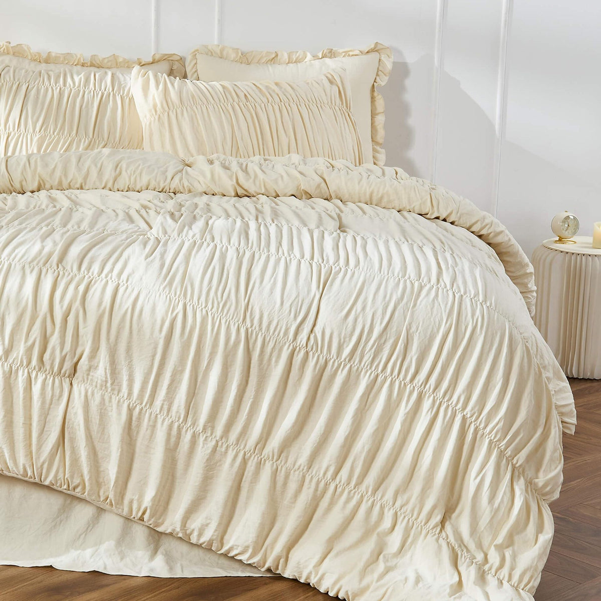 CloudGather ruched ivory white duvet bedding set - image 4