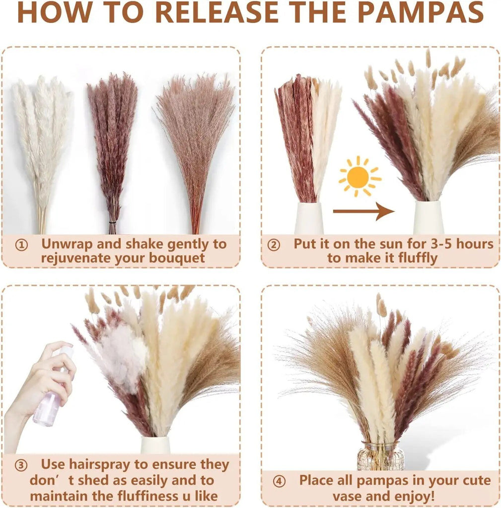 104Pcs Dried Pampas Grass For Boho Aesthetic - DormVibes