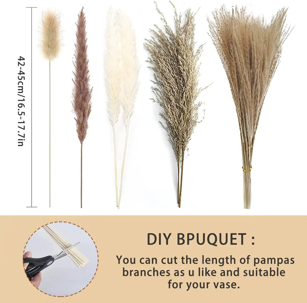 104Pcs Dried Pampas Grass For Boho Aesthetic - DormVibes