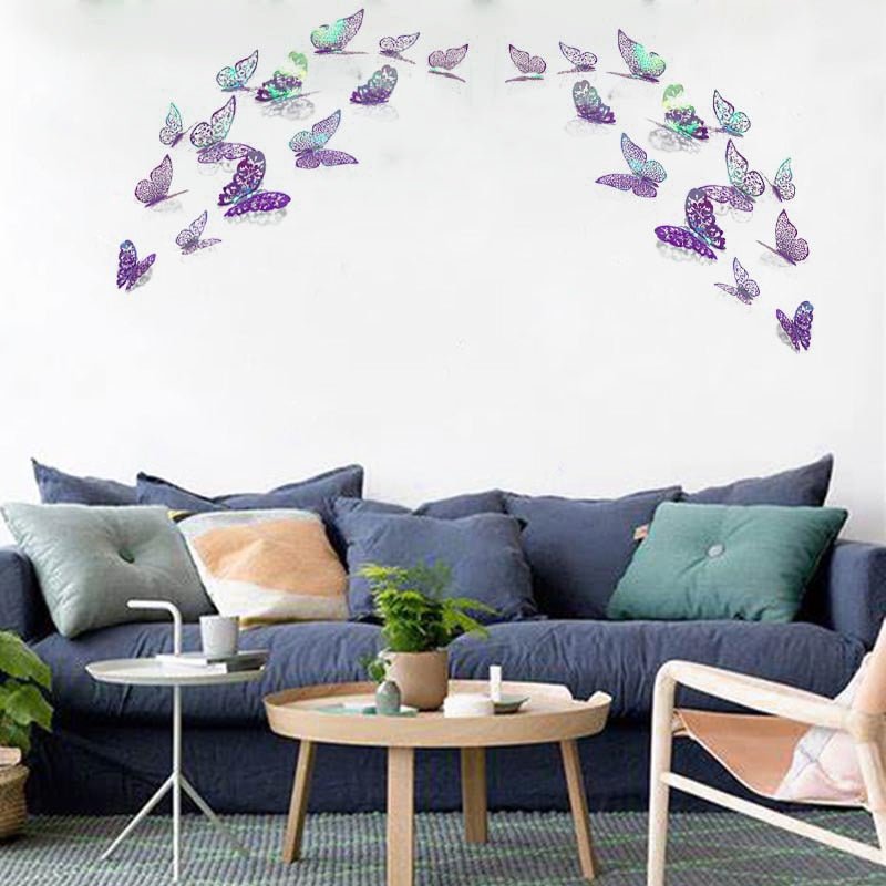 12pcs Gradient 3D Butterfly Wall Stickers - DormVibes