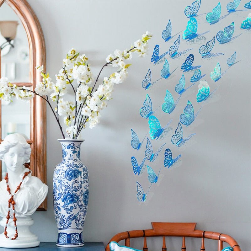 12pcs Gradient 3D Butterfly Wall Stickers - DormVibes