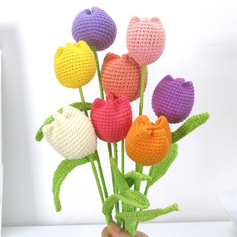 1pcs Knitted Colorful Crochet Tulips for Room Decor - DormVibes