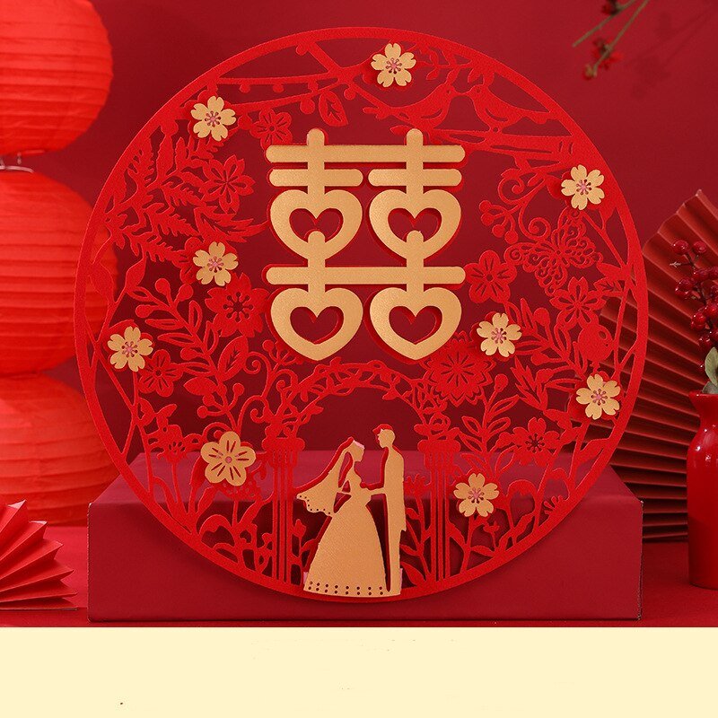 2-Piece Chinese Wedding Wall Decals Set – Red Non-Woven Fabric Door Stickers, Bedroom and Living Room Decoration, Traditional Home Decor - DormVibes
