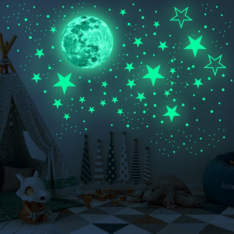3D Luminous Moon and Star Wall Stickers: Glow-In-The-Dark Decals for Room and Home Decor - DormVibes